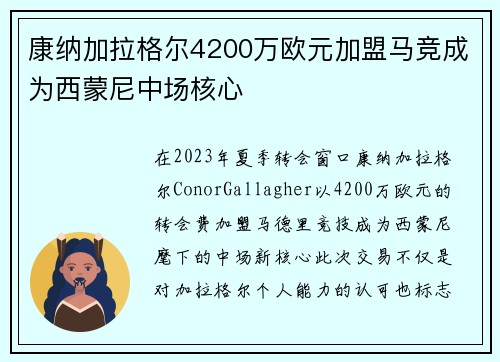康纳加拉格尔4200万欧元加盟马竞成为西蒙尼中场核心